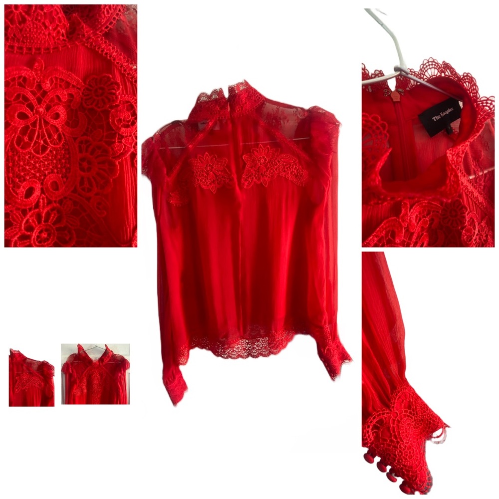 The Kooples Red Silk and Lace Georgette Blouse